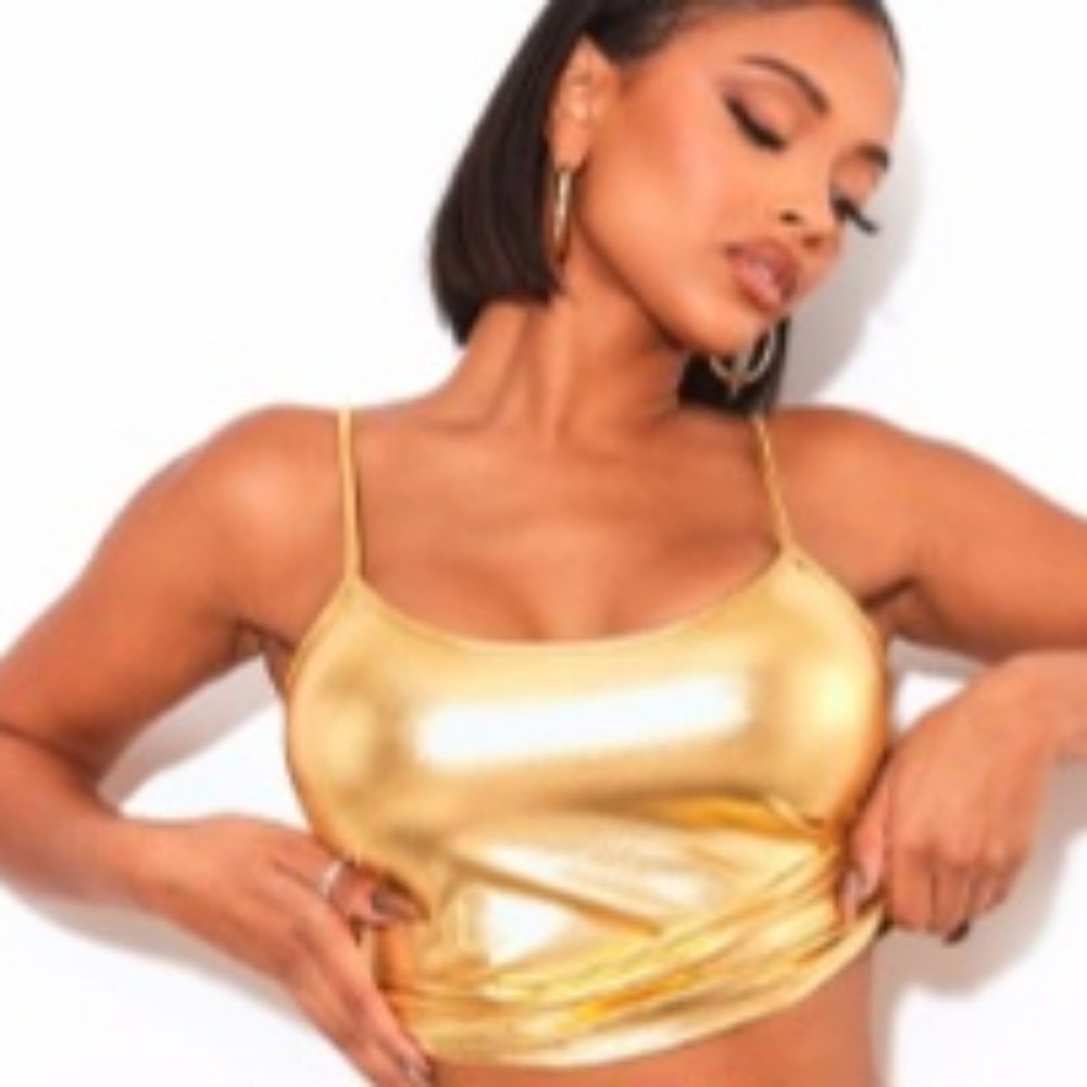 Metallic gold stretch tank top